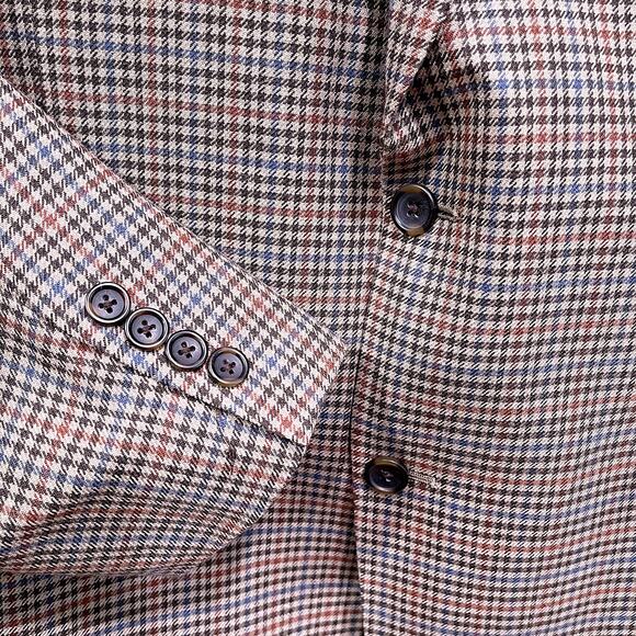 Saville Row London Wool Tweed Sport Coat Brown Houndstooth Check Mens 46R - Picture 3 of 7